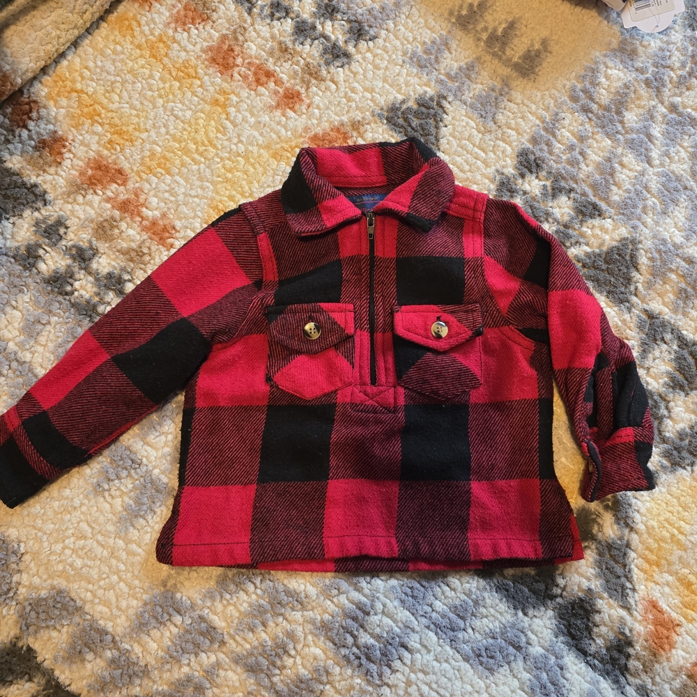 Kids Plaid Half Zip Lil' Hickory Shirt in Red and Black